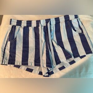 Striped Navy and White Athletic Shorts with Elastic Waist